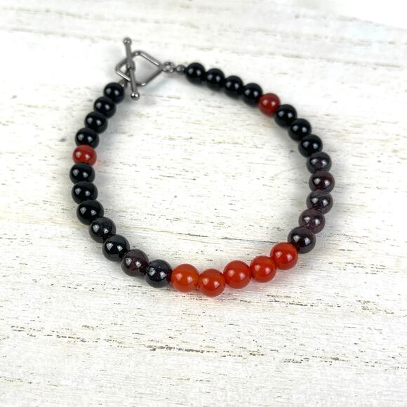 Carnelian Garnet Obsidian Crystal Gemstone Bead Bracelet Handmade - Picture 1 of 16